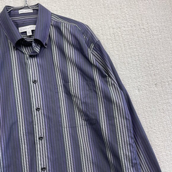 Joseph & Feiss Dress Shirt Men L Retro Purple Striped Classic Preppy Non-Iron - Picture 4 of 16